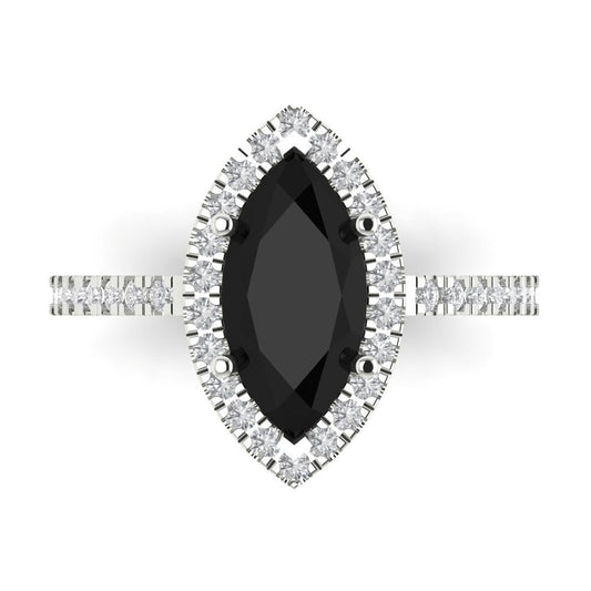 2.38 cttw Natural Onyx Hidden Halo Engagement Ring - Solid White Gold  (VVS1, Marquise Cut,12x6mm )