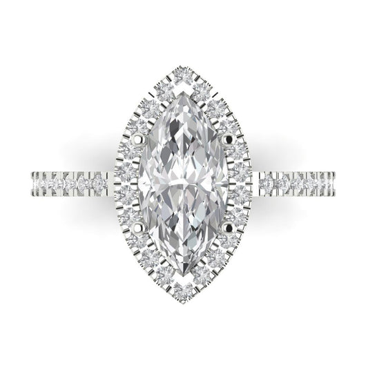 2.38 cttw Moissanite Hidden Halo Engagement Ring - Solid White Gold  (VVS1, Marquise Cut,12x6mm )