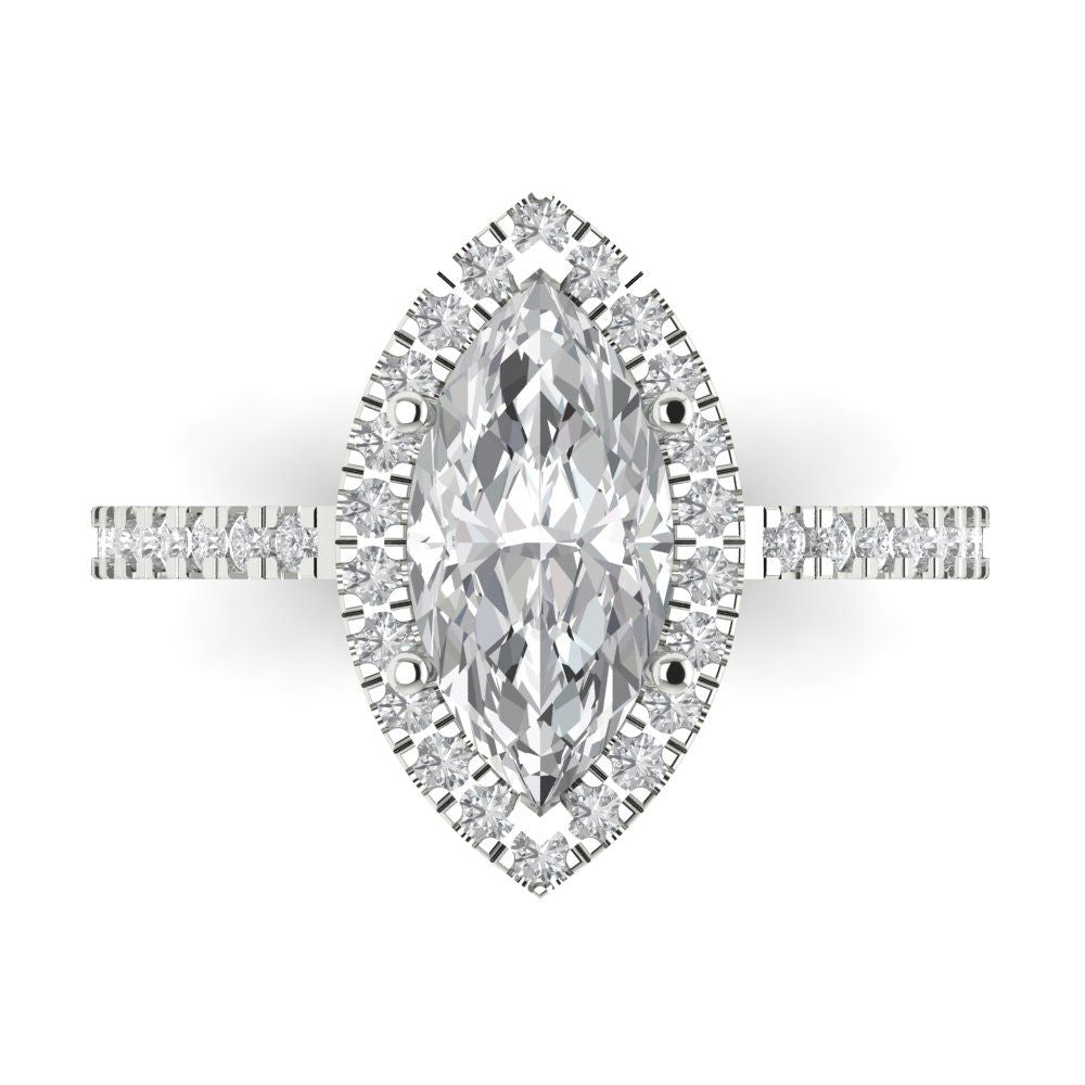 2.38 ct Brilliant Marquise Cut Natural Diamond Stone Clarity VS1-2 Color G-H White Gold Halo Solitaire with Accents Ring
