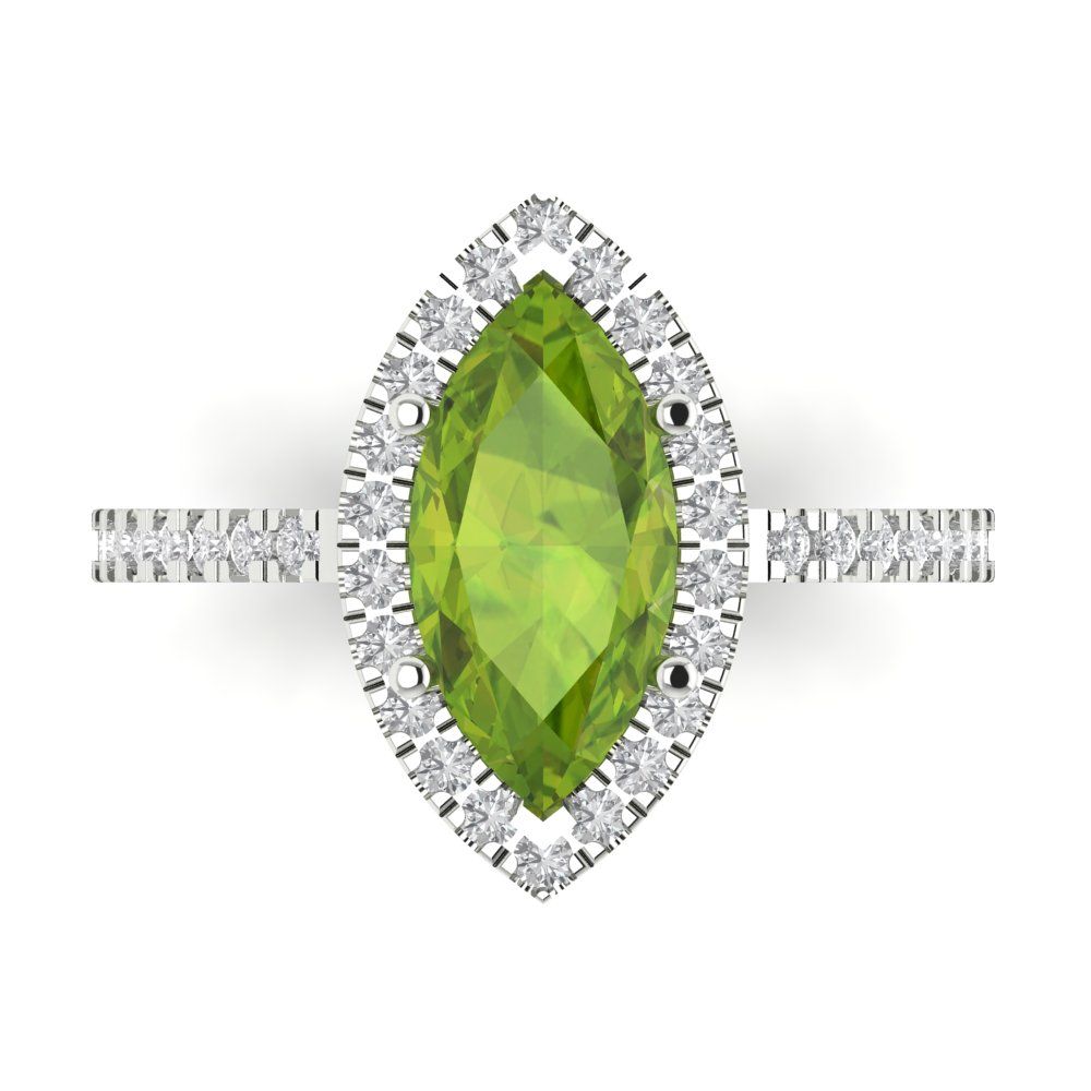 2.38 cttw Natural Peridot Hidden Halo Engagement Ring - Solid White Gold  (VVS1, Marquise Cut,12x6mm )
