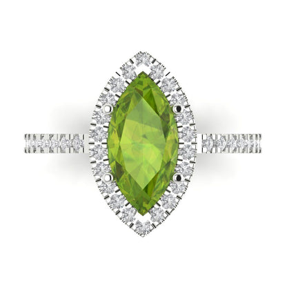 2.38 cttw Natural Peridot Hidden Halo Engagement Ring - Solid White Gold  (VVS1, Marquise Cut,12x6mm )