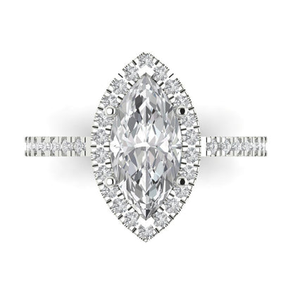 2.38 cttw White Sapphire Hidden Halo Engagement Ring - Solid White Gold  (VVS1, Marquise Cut,12x6mm )