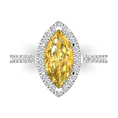 2.38 cttw Natural Citrine Hidden Halo Engagement Ring - Solid Gold (Marquise Cut,12x6mm )