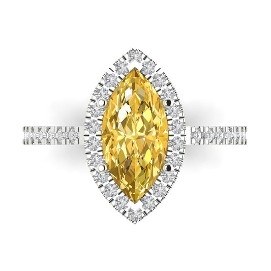 2.38 cttw Natural Citrine Hidden Halo Engagement Ring - Solid White Gold  (VVS1, Marquise Cut,12x6mm )