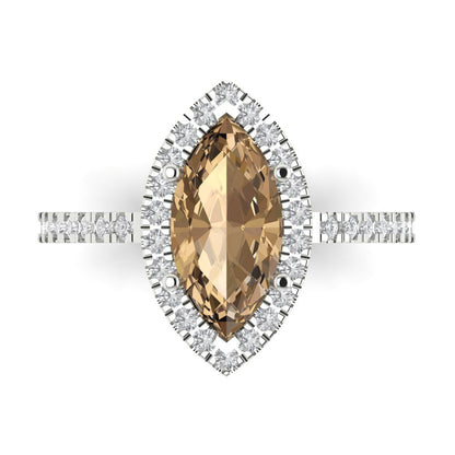 2.38 cttw Zirconia Simulated Champagne Diamond Hidden Halo Engagement Ring - Solid White Gold  (VVS1, Marquise Cut,12x6mm )