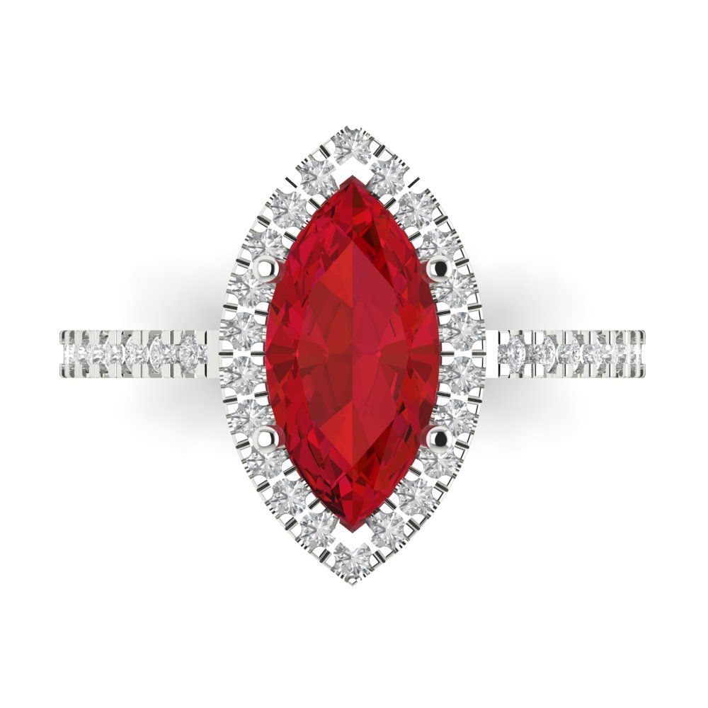 2.38 cttw Simulated Ruby Hidden Halo Engagement Ring - Solid White Gold  (VVS1, Marquise Cut,12x6mm )