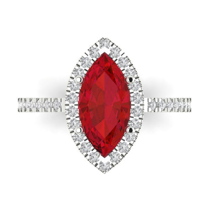 2.38 cttw Simulated Ruby Hidden Halo Engagement Ring - Solid White Gold  (VVS1, Marquise Cut,12x6mm )