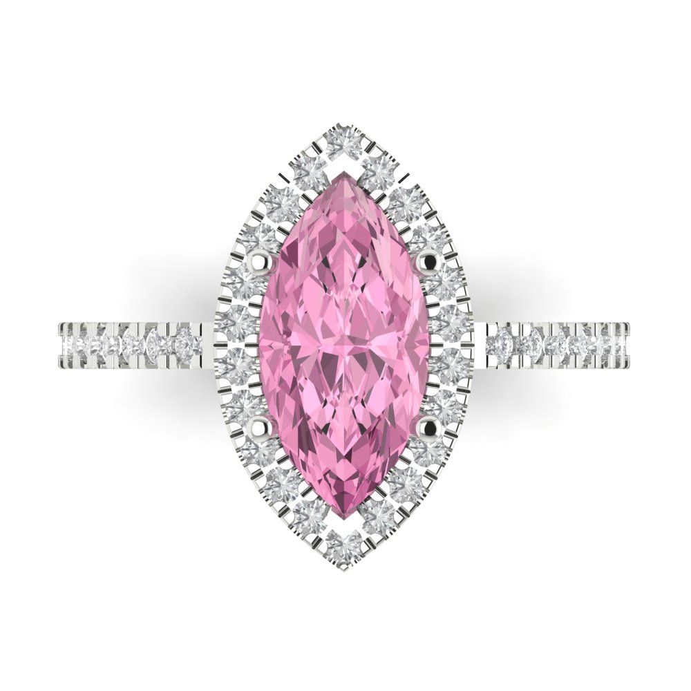 2.38 cttw Zirconia Simulated Pink Diamond Hidden Halo Engagement Ring - Solid Gold (VVS1, Marquise Cut,12x6mm )
