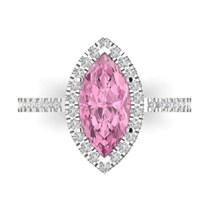 2.38 cttw Zirconia Simulated Pink Diamond Hidden Halo Engagement Ring - Solid Gold (VVS1, Marquise Cut,12x6mm )