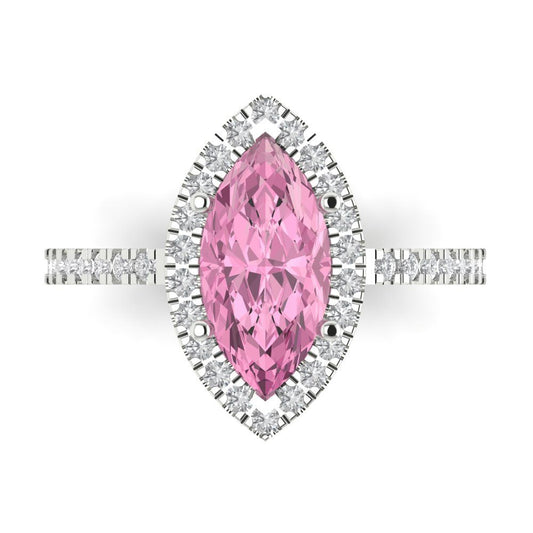 2.38 cttw Zirconia Simulated Pink Diamond Hidden Halo Engagement Ring - Solid White Gold  (VVS1, Marquise Cut,12x6mm )