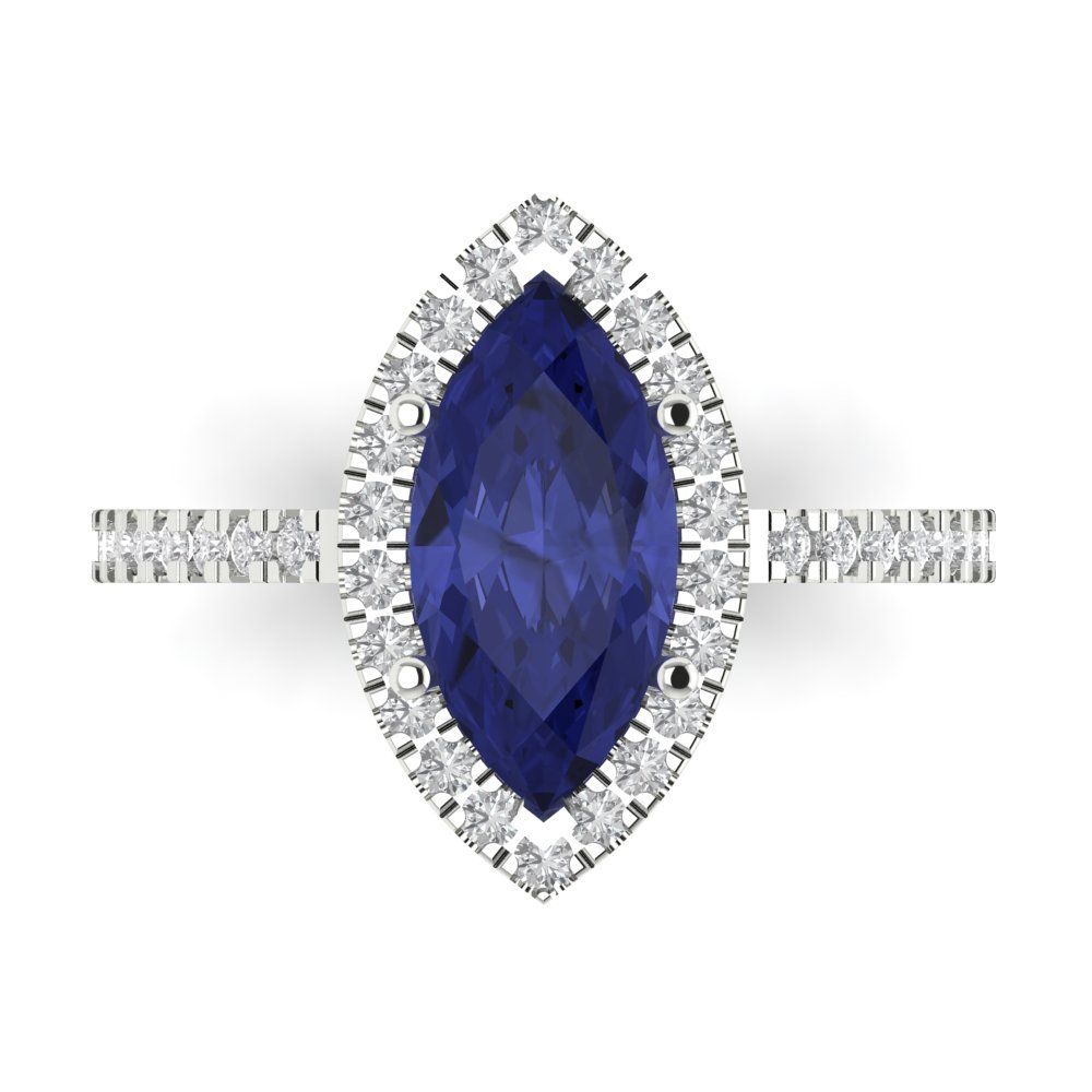 2.38 cttw Simulated Tanzanite Hidden Halo Engagement Ring - Solid White Gold  (VVS1, Marquise Cut,12x6mm )