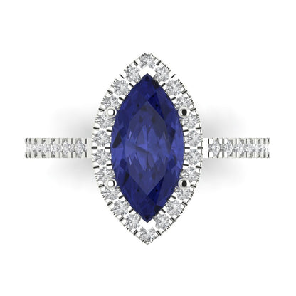 2.38 cttw Simulated Tanzanite Hidden Halo Engagement Ring - Solid White Gold  (VVS1, Marquise Cut,12x6mm )