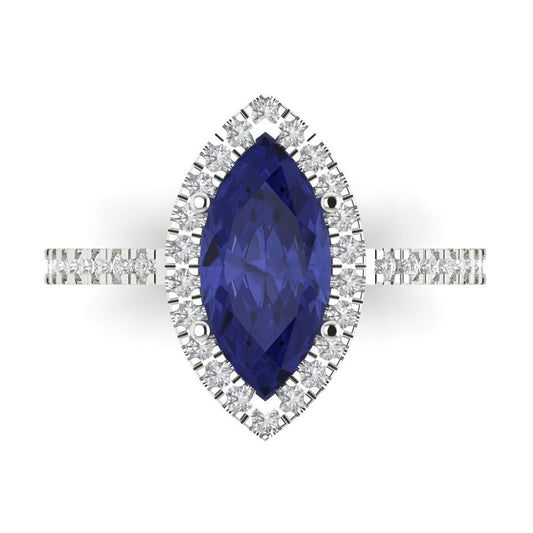 2.38 cttw Simulated Tanzanite Hidden Halo Engagement Ring - Solid White Gold  (VVS1, Marquise Cut,12x6mm )