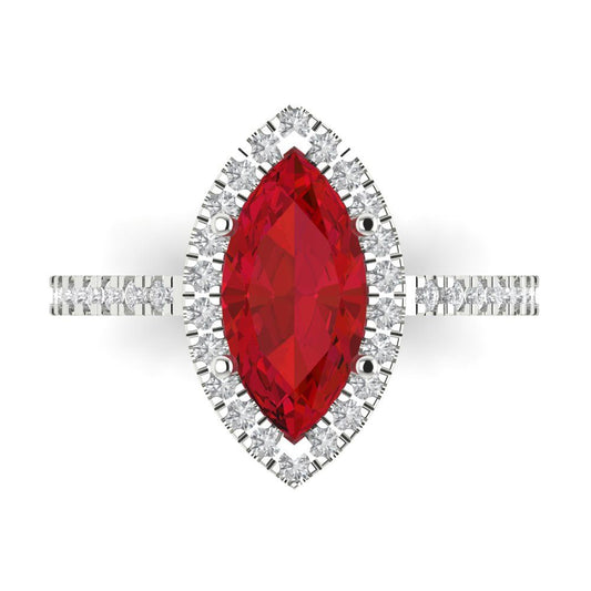 2.38 cttw Simulated Pink Tourmaline Hidden Halo Engagement Ring - Solid White Gold  (VVS1, Marquise Cut,12x6mm )
