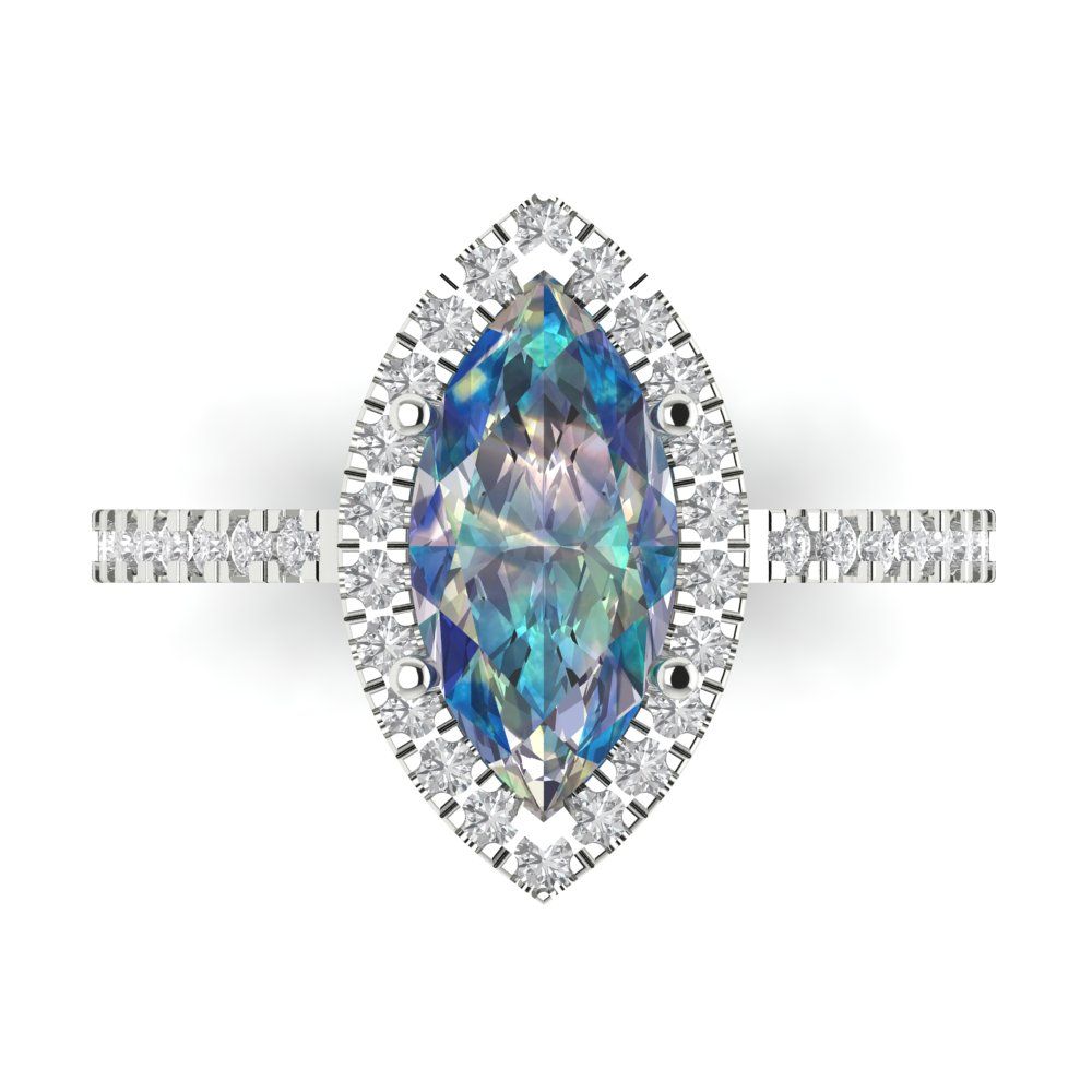 2.38 cttw Blue Moissanite Hidden Halo Engagement Ring - Solid White Gold  (VVS1, Marquise Cut,12x6mm )