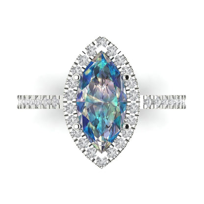 2.38 cttw Blue Moissanite Hidden Halo Engagement Ring - Solid White Gold  (VVS1, Marquise Cut,12x6mm )