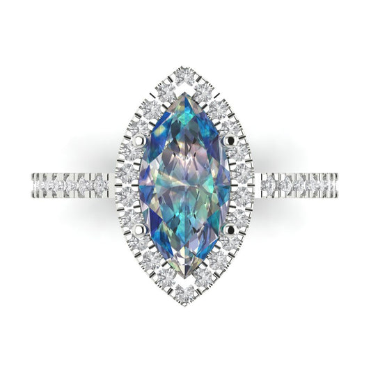 2.38 cttw Blue Moissanite Hidden Halo Engagement Ring - Solid White Gold  (VVS1, Marquise Cut,12x6mm )