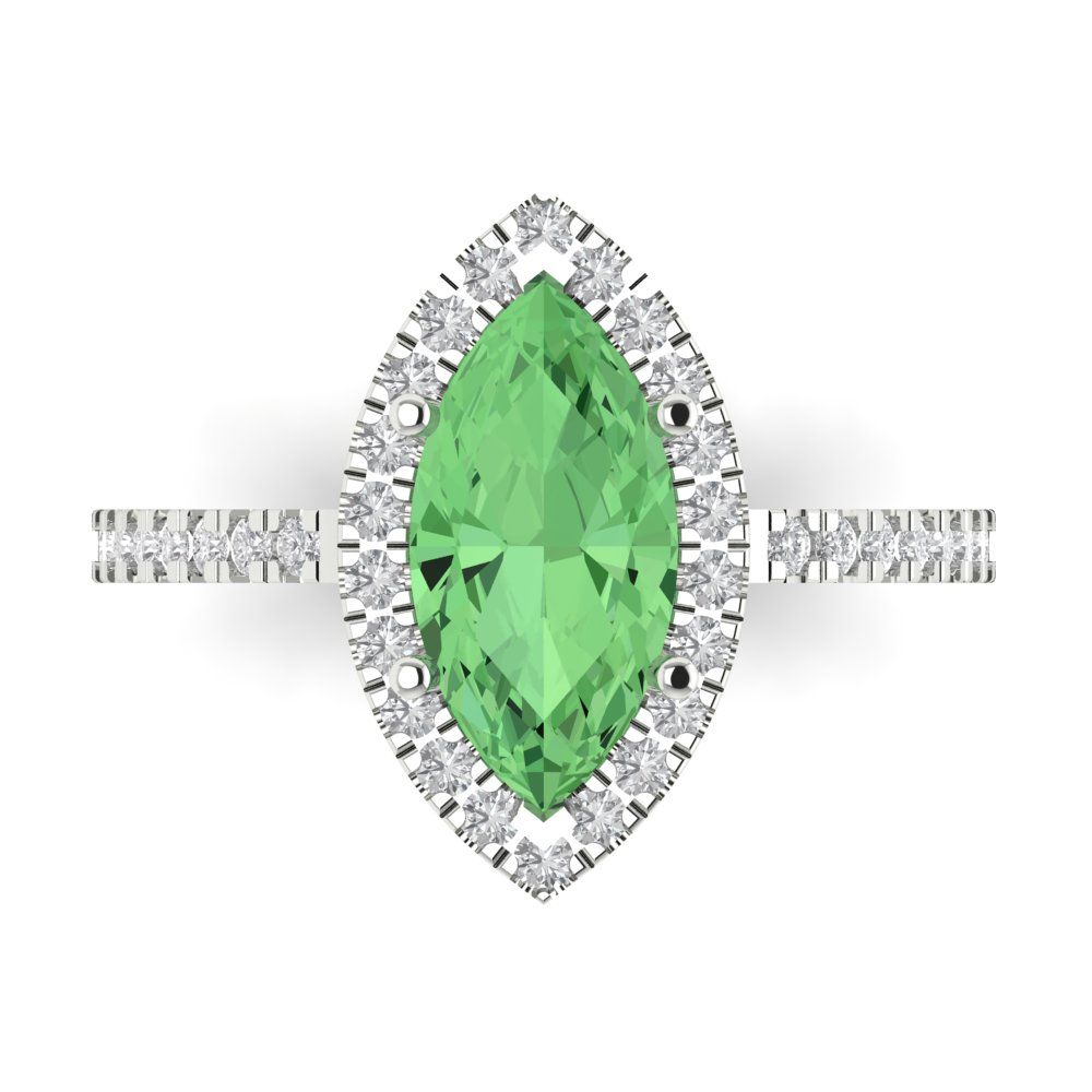 2.38 cttw Zirconia Simulated Green Diamond Hidden Halo Engagement Ring - Solid White Gold  (VVS1, Marquise Cut,12x6mm )