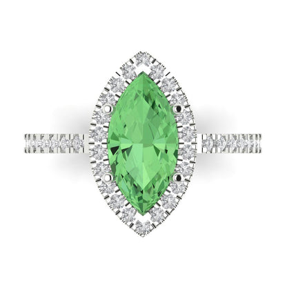 2.38 cttw Zirconia Simulated Green Diamond Hidden Halo Engagement Ring - Solid White Gold  (VVS1, Marquise Cut,12x6mm )