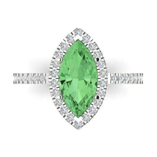 2.38 cttw Zirconia Simulated Green Diamond Hidden Halo Engagement Ring - Solid White Gold  (VVS1, Marquise Cut,12x6mm )
