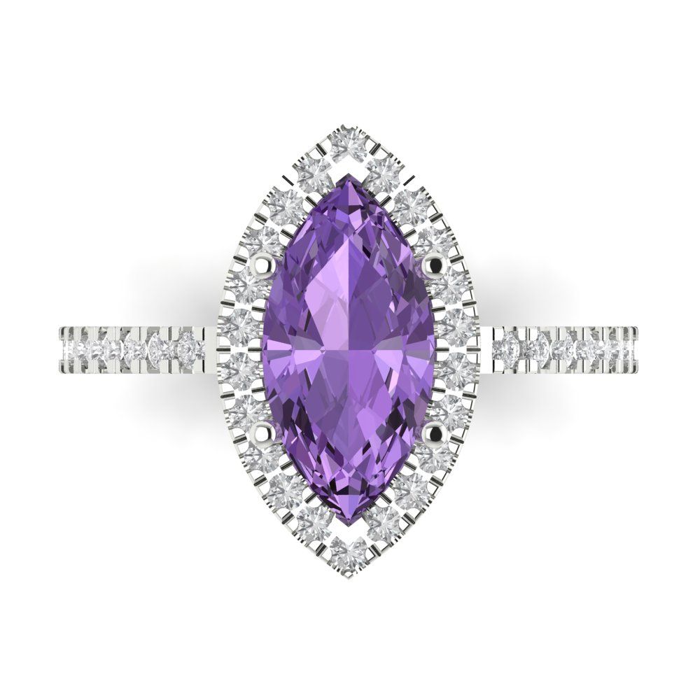 2.38 cttw Simulated Alexandrite Hidden Halo Engagement Ring - Solid White Gold  (VVS1, Marquise Cut,12x6mm )