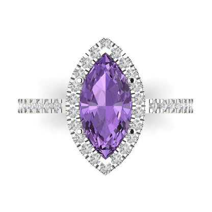 2.38 cttw Simulated Alexandrite Hidden Halo Engagement Ring - Solid White Gold  (VVS1, Marquise Cut,12x6mm )