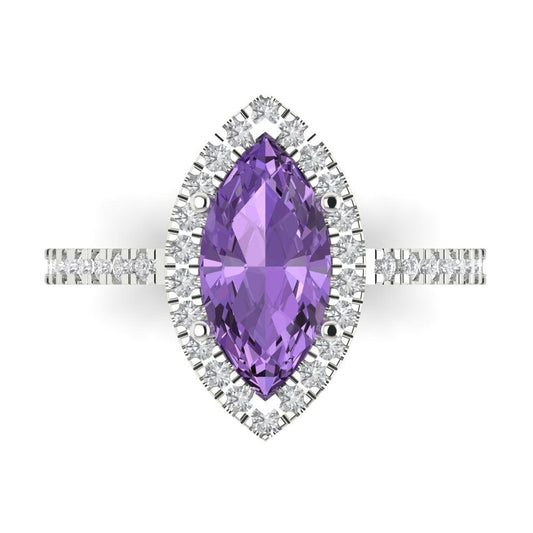 2.38 cttw Simulated Alexandrite Hidden Halo Engagement Ring - Solid White Gold  (VVS1, Marquise Cut,12x6mm )