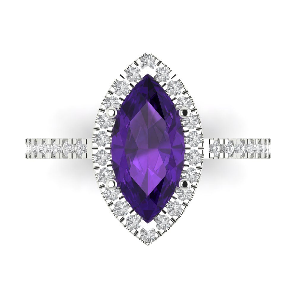 2.38 cttw Natural Amethyst Hidden Halo Engagement Ring - Solid White Gold  (VVS1, Marquise Cut,12x6mm )