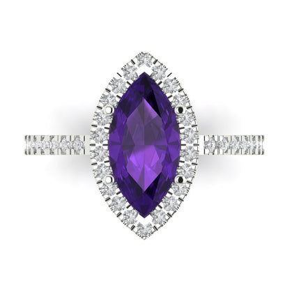 2.38 cttw Natural Amethyst Hidden Halo Engagement Ring - Solid White Gold  (VVS1, Marquise Cut,12x6mm )