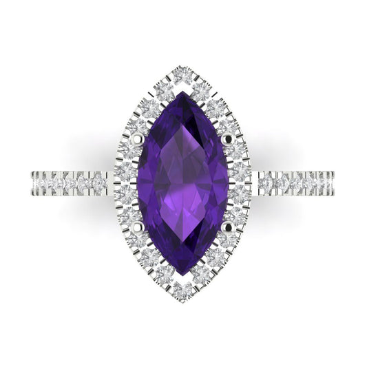 2.38 cttw Natural Amethyst Hidden Halo Engagement Ring - Solid White Gold  (VVS1, Marquise Cut,12x6mm )