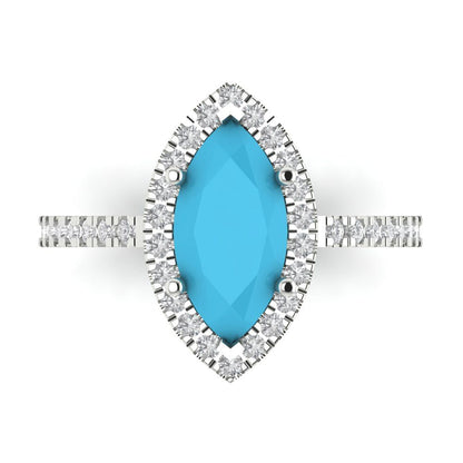 2.38 cttw Simulated Turquoise Hidden Halo Engagement Ring - Solid White Gold  (VVS1, Marquise Cut,12x6mm )