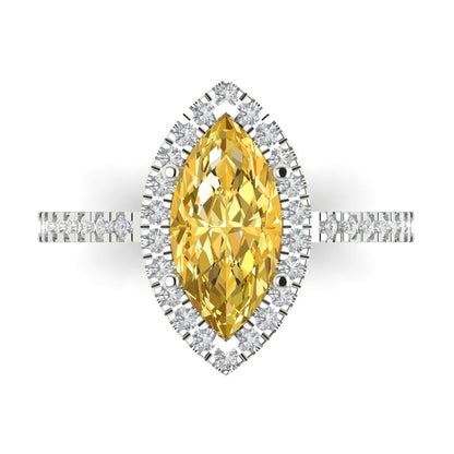 2.38 cttw Zirconia Simulated Yellow Diamond Hidden Halo Engagement Ring - Solid Gold (VVS1, Marquise Cut,12x6mm )