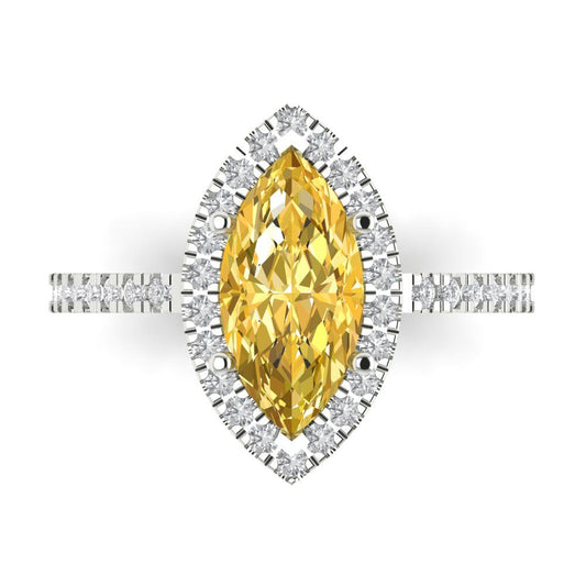 2.38 cttw Zirconia Simulated Yellow Diamond Hidden Halo Engagement Ring - Solid White Gold  (VVS1, Marquise Cut,12x6mm )