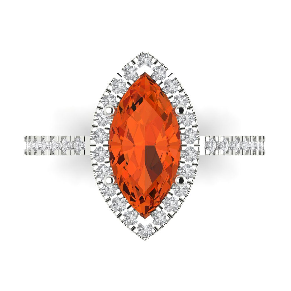 2.38 cttw Zirconia Simulated Red Diamond Hidden Halo Engagement Ring - Solid White Gold  (VVS1, Marquise Cut,12x6mm )