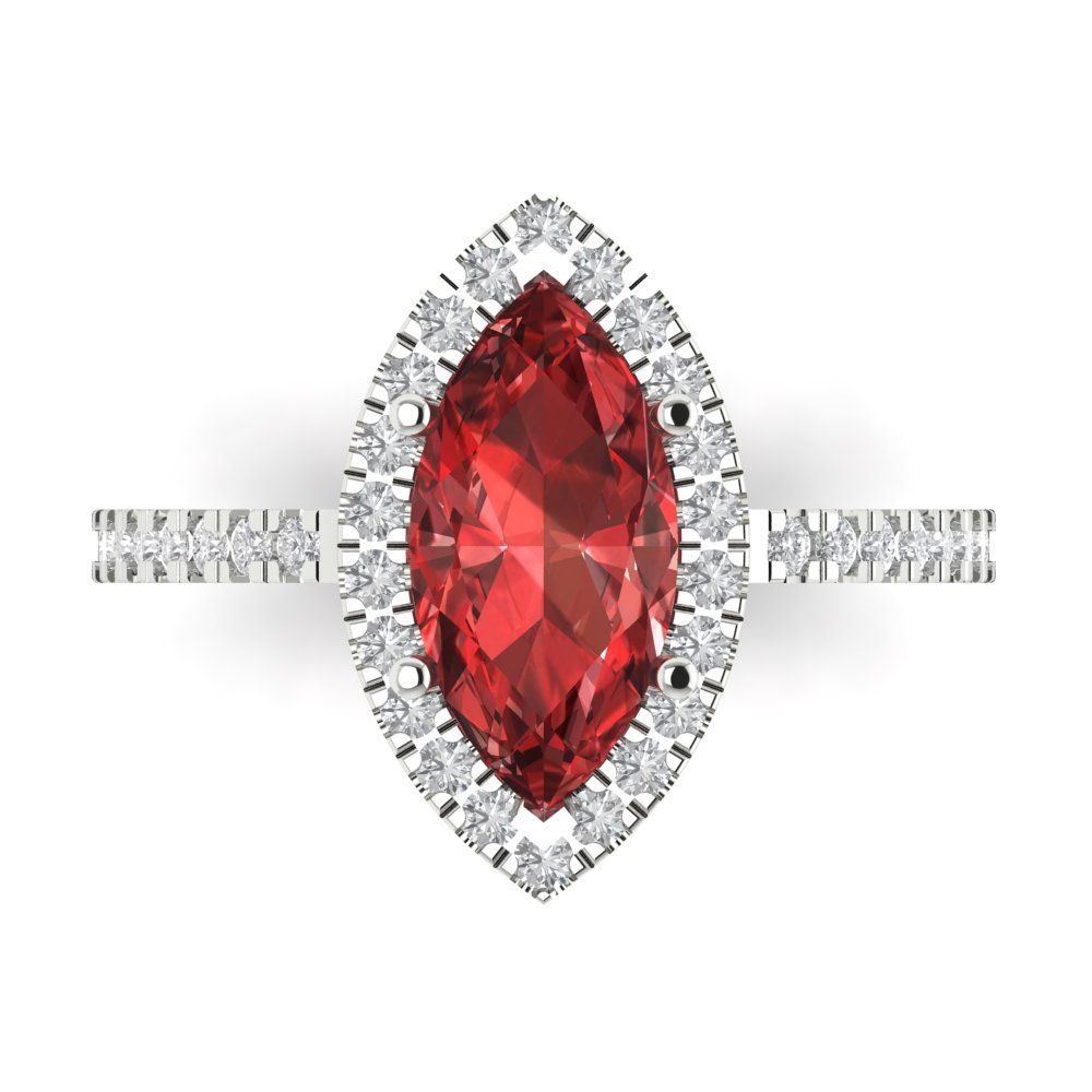 2.38 cttw Natural Garnet Hidden Halo Engagement Ring - Solid White Gold  (VVS1, Marquise Cut,12x6mm )
