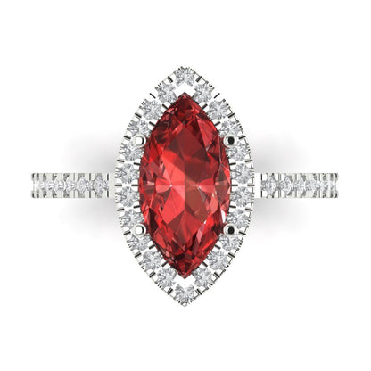 2.38 cttw Natural Garnet Hidden Halo Engagement Ring - Solid White Gold  (VVS1, Marquise Cut,12x6mm )