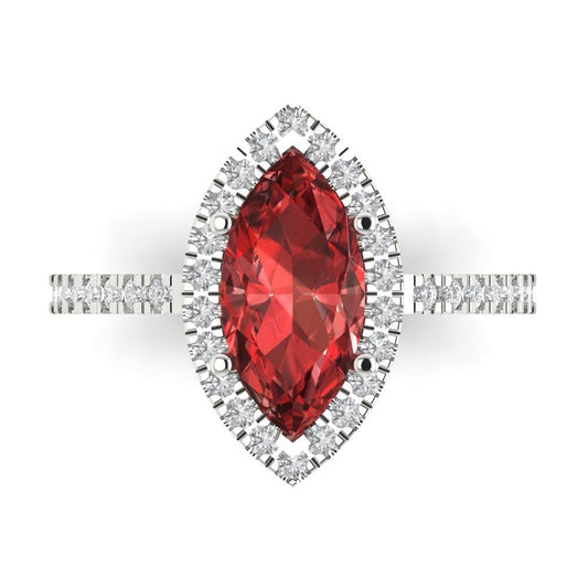 2.38 cttw Natural Garnet Hidden Halo Engagement Ring - Solid White Gold  (VVS1, Marquise Cut,12x6mm )