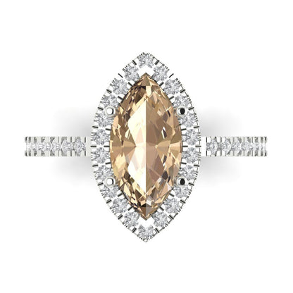 2.38 cttw Yellow Moissanite Hidden Halo Engagement Ring - Solid White Gold  (VVS1, Marquise Cut,12x6mm )