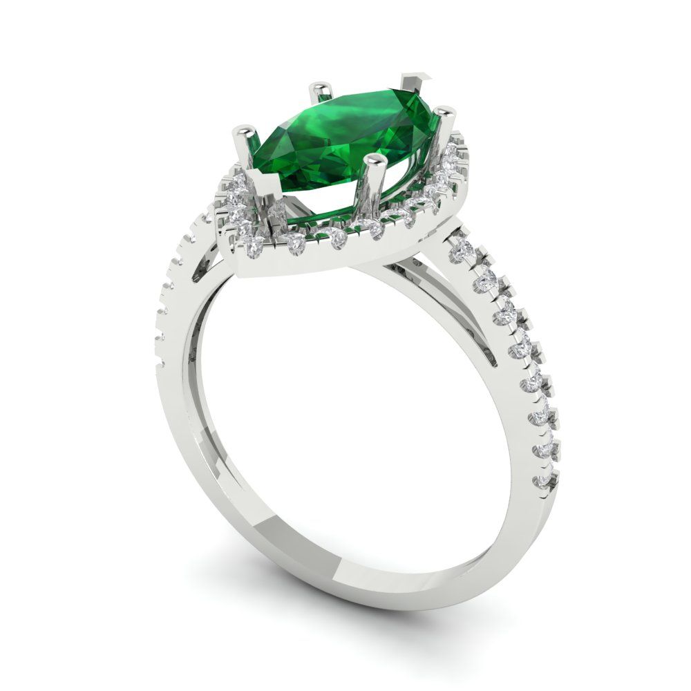 2.38 cttw Simulated Emerald Hidden Halo Engagement Ring - Solid White Gold  (VVS1, Marquise Cut,12x6mm )