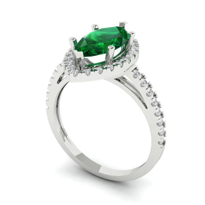 2.38 cttw Simulated Emerald Hidden Halo Engagement Ring - Solid White Gold  (VVS1, Marquise Cut,12x6mm )
