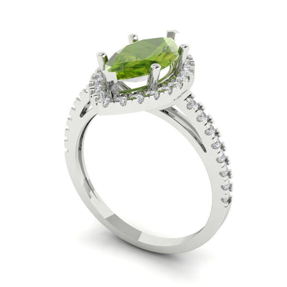 2.38 cttw Natural Peridot Hidden Halo Engagement Ring - Solid White Gold  (VVS1, Marquise Cut,12x6mm )