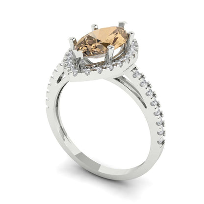 2.38 cttw Zirconia Simulated Champagne Diamond Hidden Halo Engagement Ring - Solid White Gold  (VVS1, Marquise Cut,12x6mm )