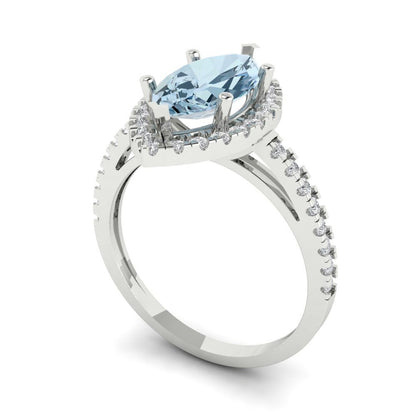 2.38 cttw Natural Aquamarine Hidden Halo Engagement Ring - Solid White Gold  (VVS1, Marquise Cut,12x6mm )