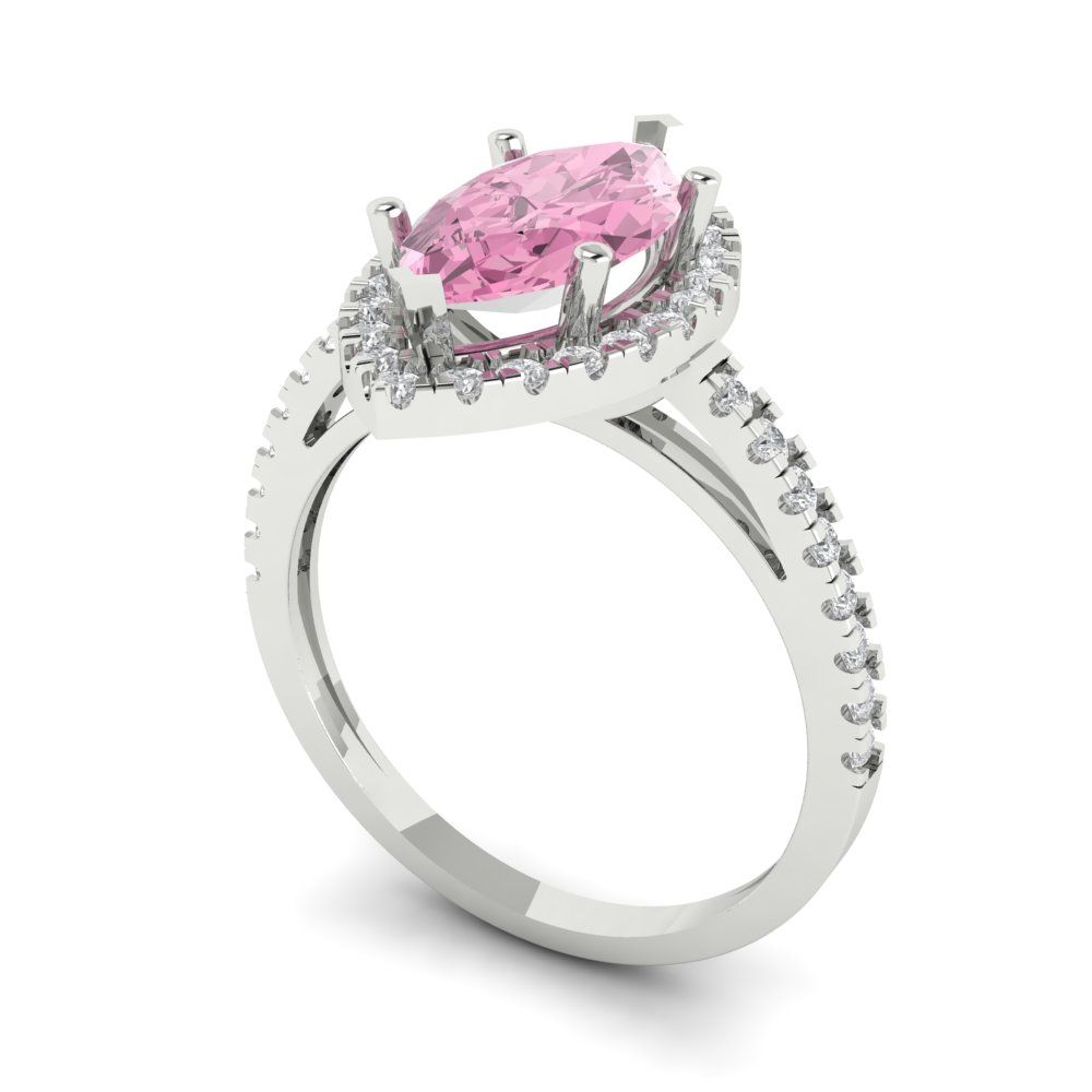 2.38 cttw Zirconia Simulated Pink Diamond Hidden Halo Engagement Ring - Solid Gold (VVS1, Marquise Cut,12x6mm )
