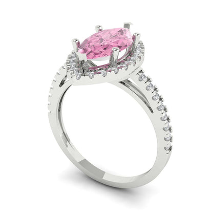 2.38 cttw Zirconia Simulated Pink Diamond Hidden Halo Engagement Ring - Solid Gold (VVS1, Marquise Cut,12x6mm )