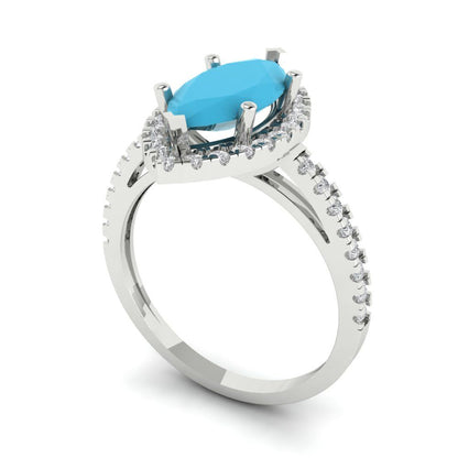 2.38 cttw Simulated Turquoise Hidden Halo Engagement Ring - Solid White Gold  (VVS1, Marquise Cut,12x6mm )