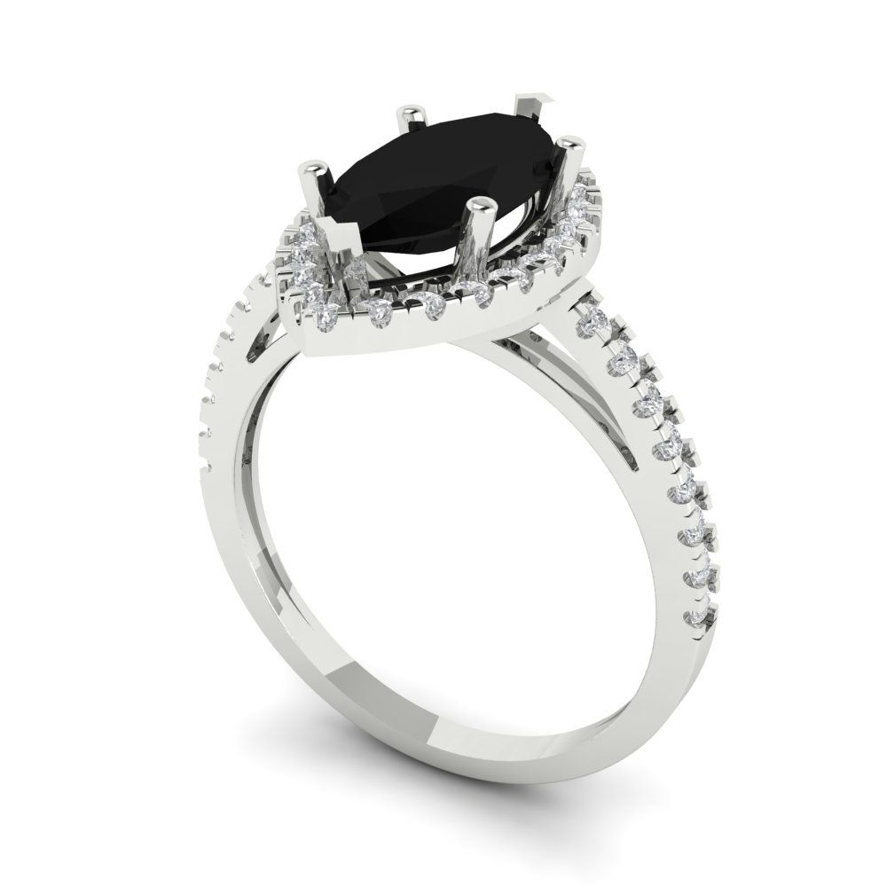 2.38 cttw Natural Onyx Hidden Halo Engagement Ring - Solid White Gold  (VVS1, Marquise Cut,12x6mm )