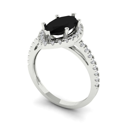 2.38 cttw Natural Onyx Hidden Halo Engagement Ring - Solid White Gold  (VVS1, Marquise Cut,12x6mm )