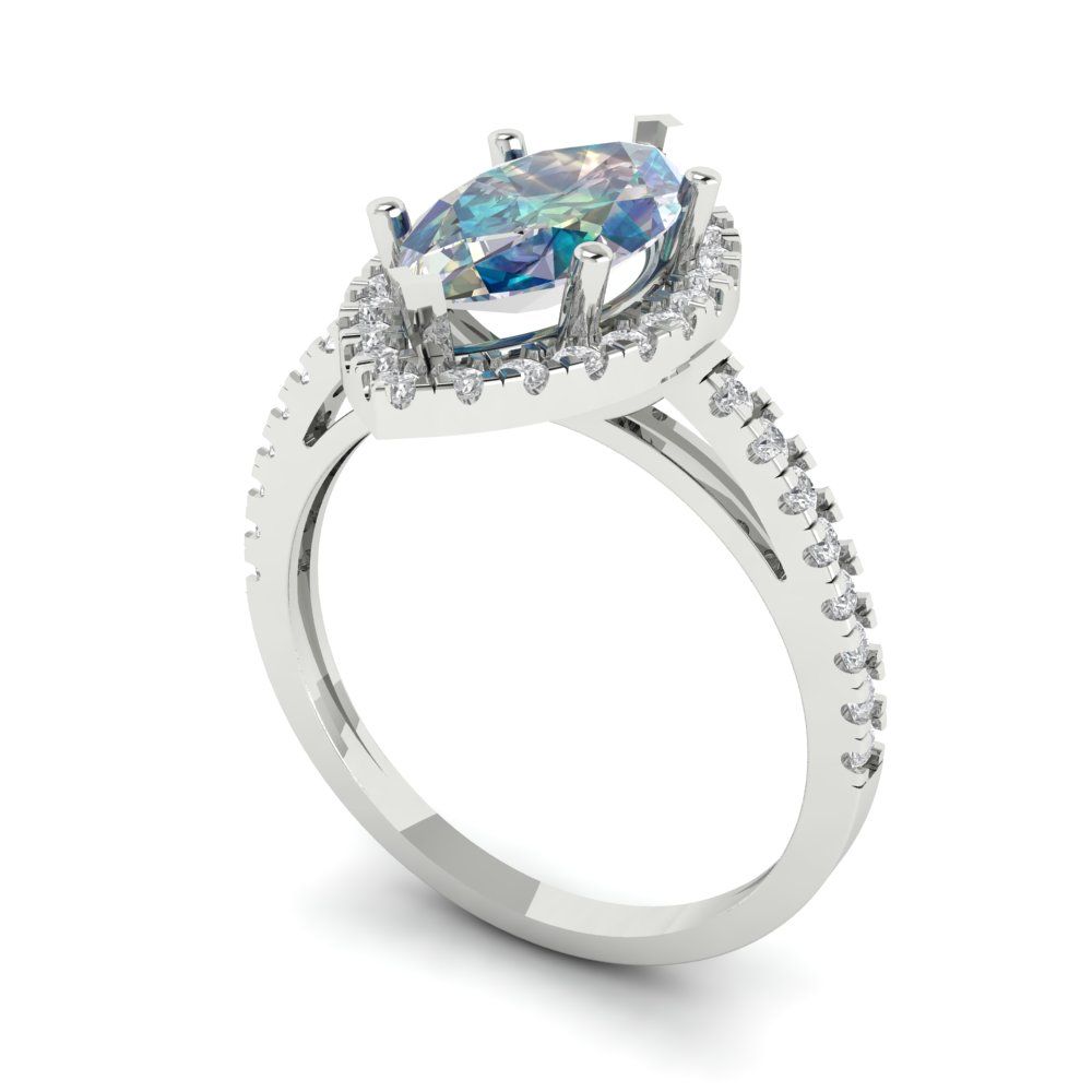 2.38 cttw Blue Moissanite Hidden Halo Engagement Ring - Solid White Gold  (VVS1, Marquise Cut,12x6mm )