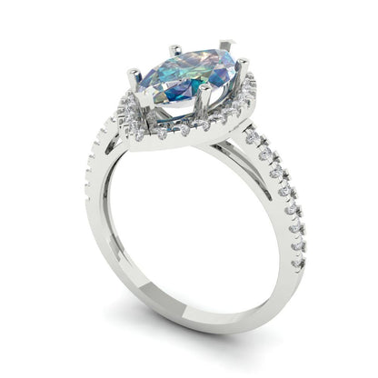 2.38 cttw Blue Moissanite Hidden Halo Engagement Ring - Solid White Gold  (VVS1, Marquise Cut,12x6mm )